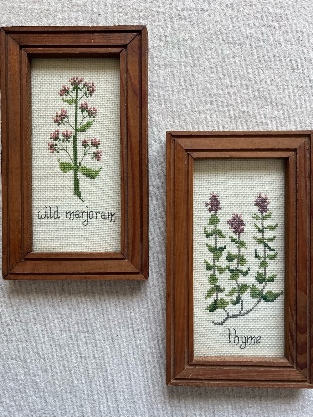 Vintage Framed Cross-Stitch Herbs - Wild Marjoram & Thyme